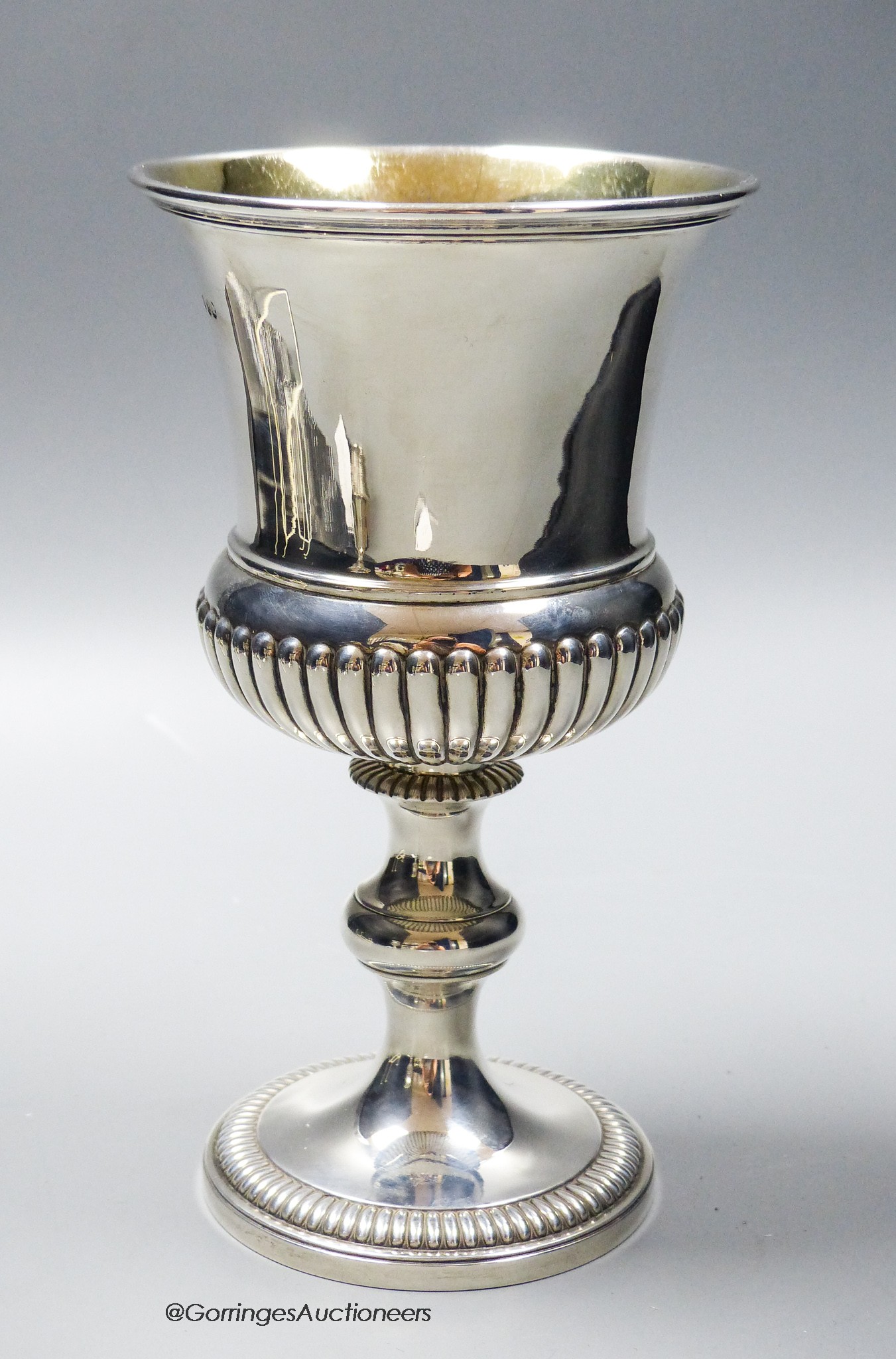 A late George III silver urn shaped goblet, with fluted belly, by William Eaton, London 1819, 19.6cm, 13.5oz.